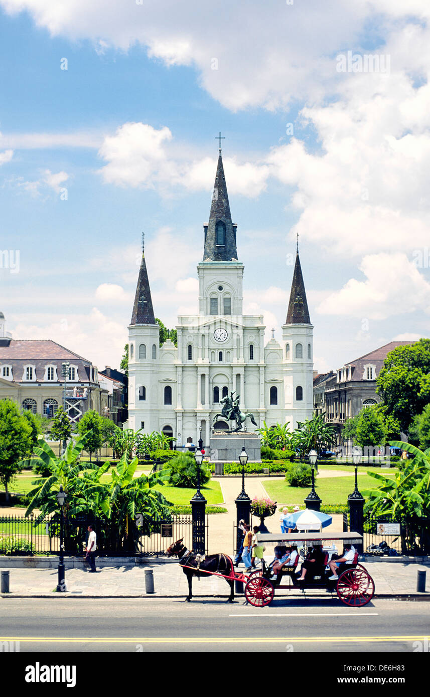 New Orleans, Louisiana, Stati Uniti d'America. Cattedrale di San Louis in Jackson Square nel Quartiere Francese, Vieux Carre Foto Stock