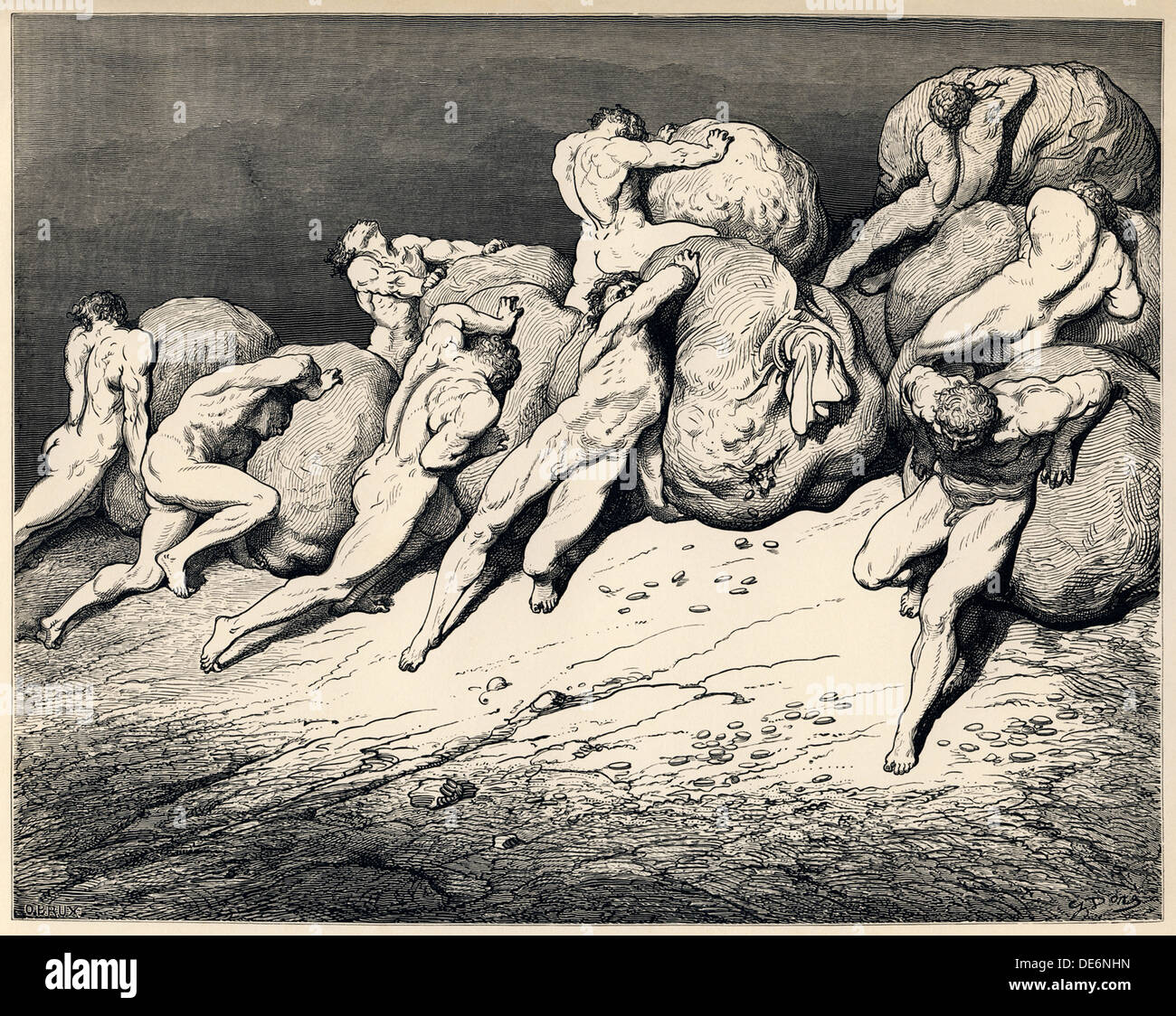 Il hoarders wasters e. Illustrazione della Divina Commedia di Dante Alighieri, 1857. Artista: Doré Gustave (1832-1883) Foto Stock