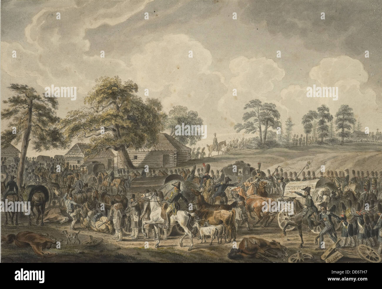 L'esercito francese attraversando il fiume Daugava sulla luglio 24, 1812, Metà 1820s. Artista: Adam Albrecht (1786-1862) Foto Stock