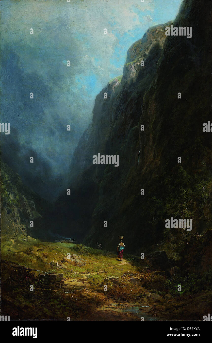 In Alpine Alta Valle (paesaggio con Mt. Wendelstein), c. 1871. Artista: Spitzweg, Carl (1808-1885) Foto Stock