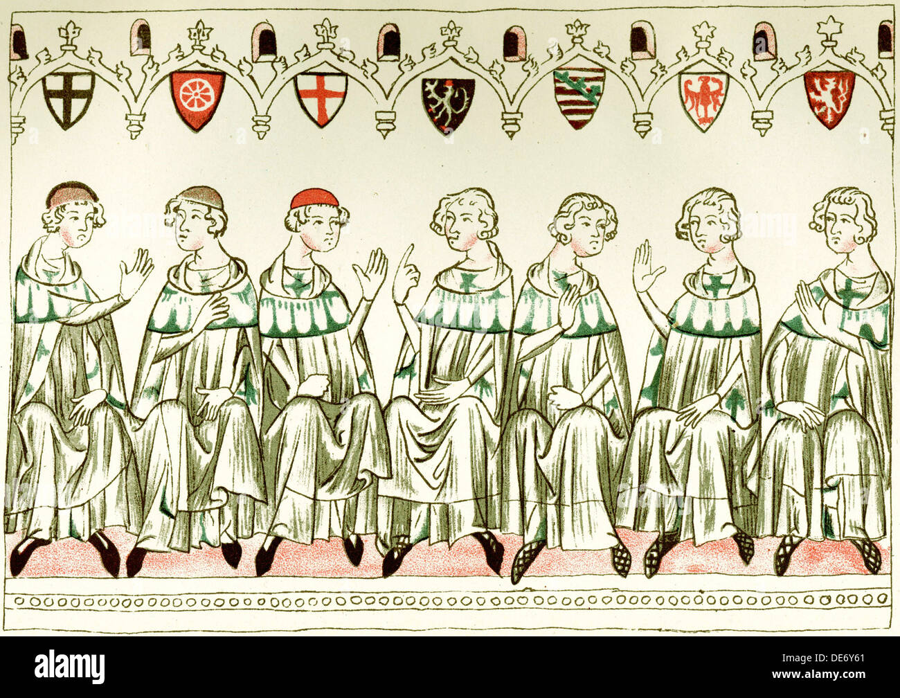 Sette Principe elettori di votare per Enrico VII Imperatore del Sacro Romano Impero (Copia di una miniatura di Balduineum), 1341. Artista: Anonimo Foto Stock