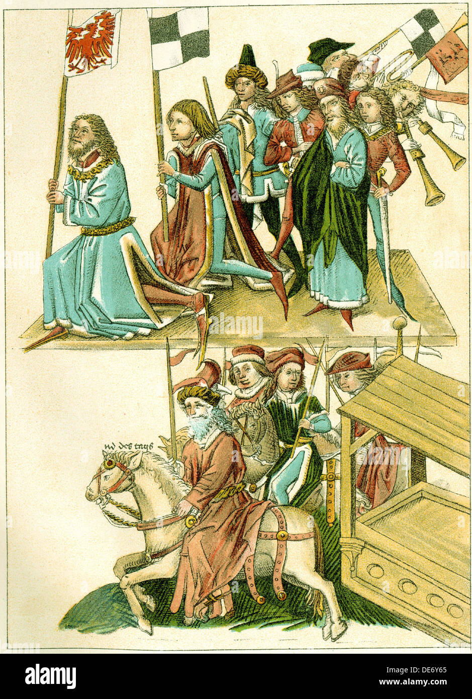 Federico I riceve Brandeburgo (Copia di una illustrazione dal Richental la cronaca illustrata), c. 1440. Artista: Anonimo Foto Stock