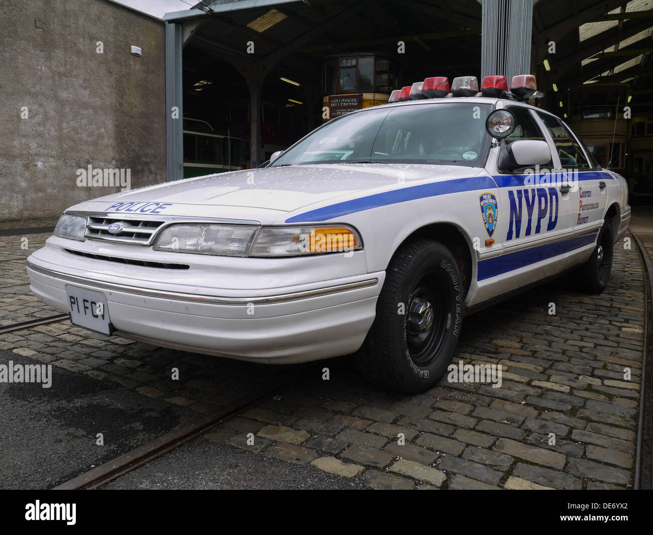 American automobile della polizia presi a Crich tramvia villaggio nel Derbyshire, Regno Unito. Foto Stock