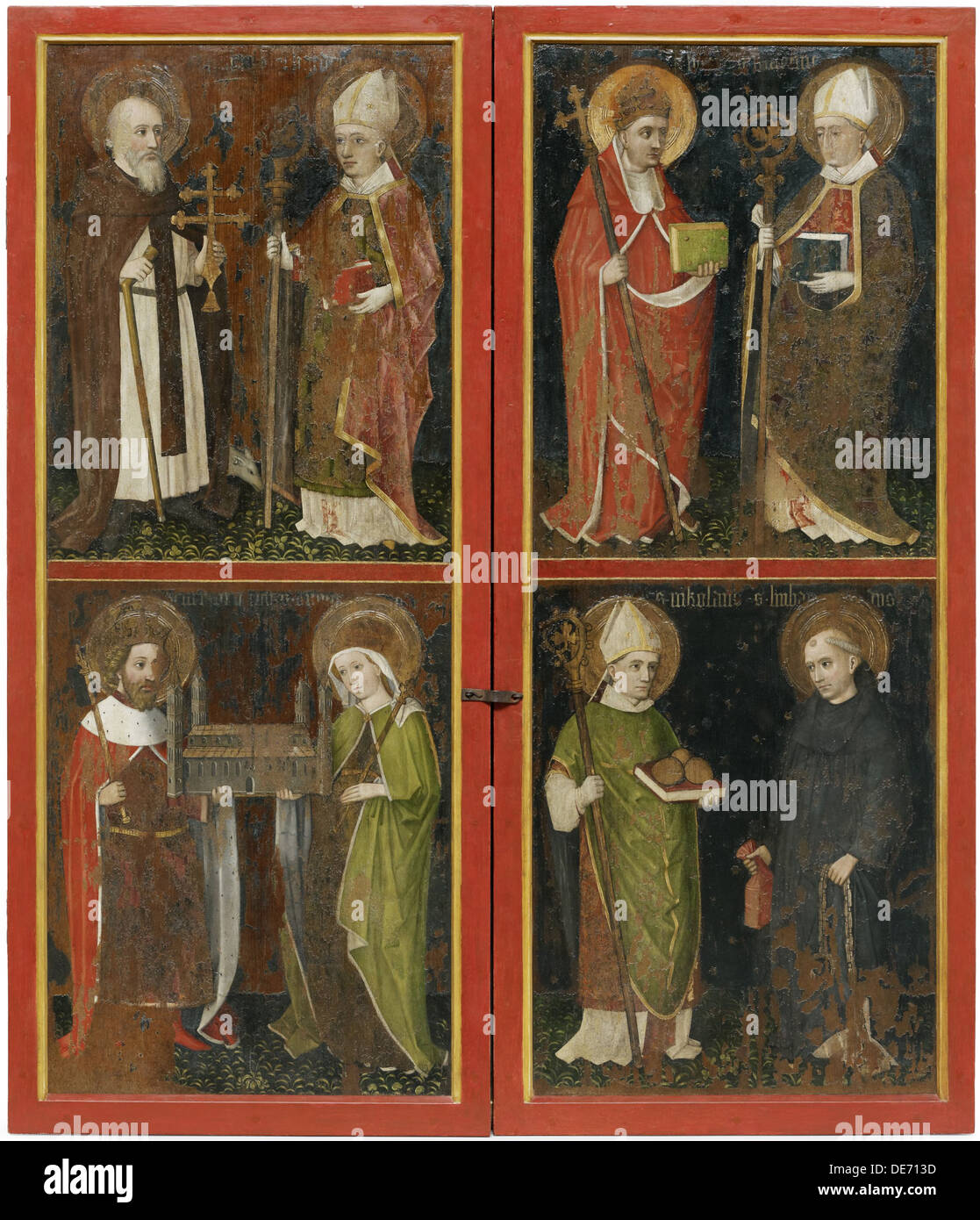 Antonio Abate e Erhard di Regensburg Sisto II e Servatius Enrico II e Cunigunde San Nicola e Leonard, c. 1448. Artista: Workshop del Foto Stock