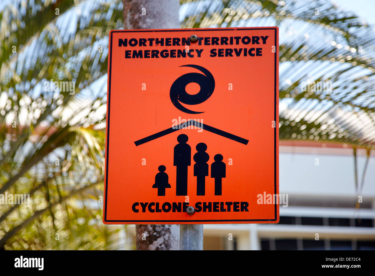 Territorio del Nord Servizio Emergenza ciclone Shelter segno, Darwin, in Australia Foto Stock