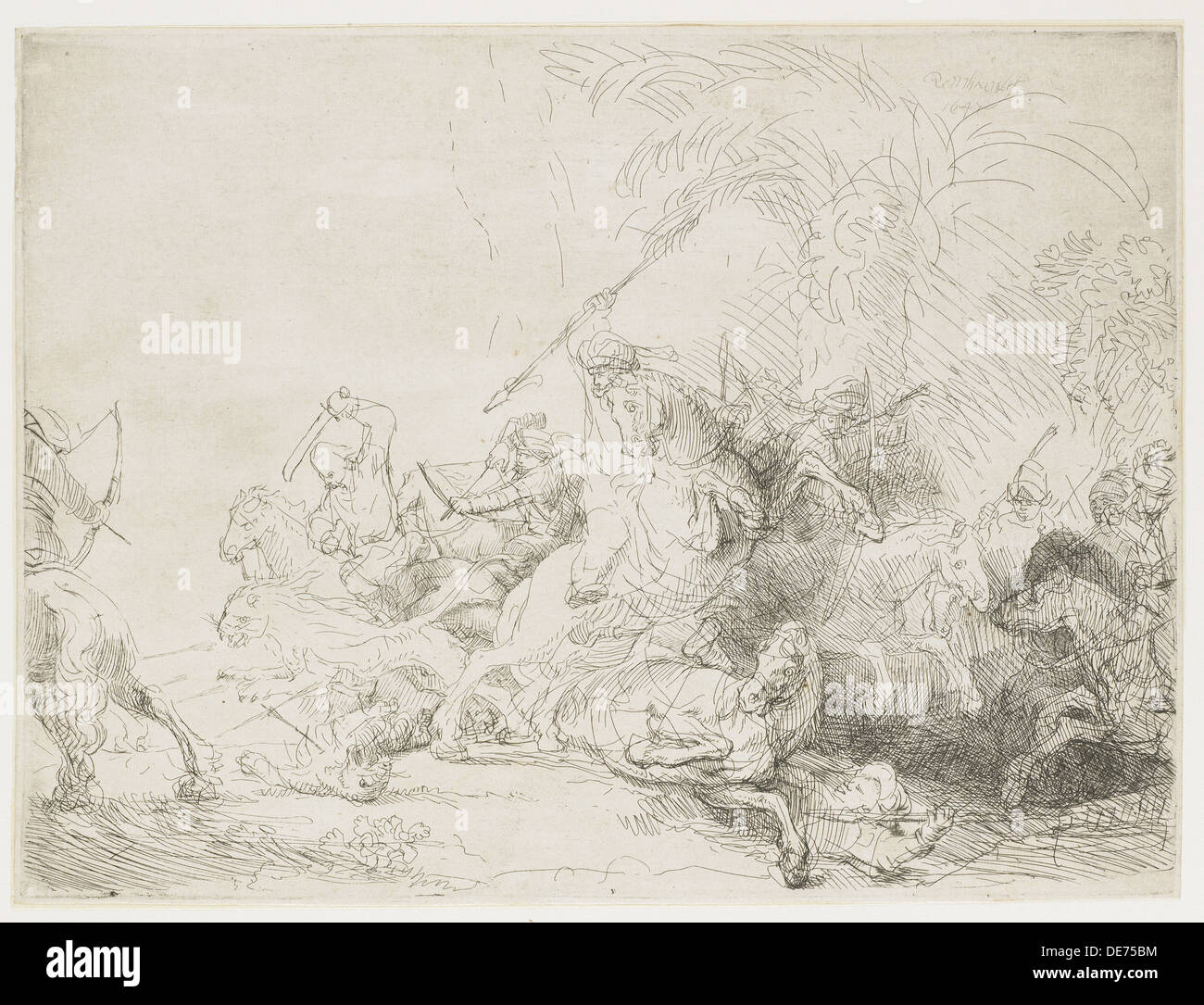La Grande Lion Hunt, 1641. Artista: Rembrandt van Rhijn (1606-1669) Foto Stock