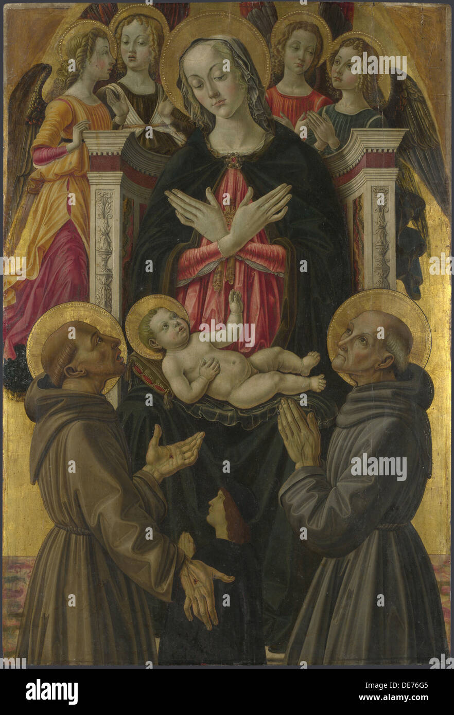 La Vergine con il Bambino e i santi angeli e un donatore (da Ancona: la Vergine con il Bambino e i santi), ca 1475. Artista: Caporali, Bartolomeo (1420- Foto Stock