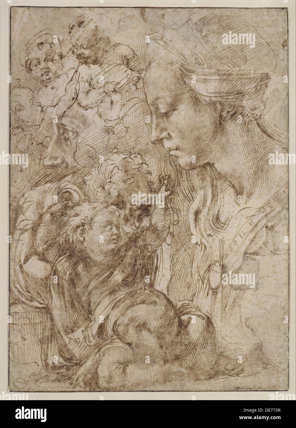 Studi per una Sacra famiglia con San Giovanni Battista come bambino, 1505. Artista: Buonarroti, Michelangelo (1475-1564) Foto Stock