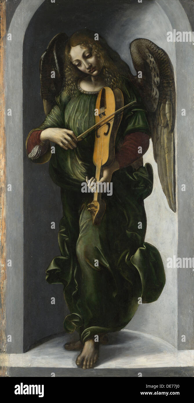 Un angelo in verde con un Vielle, c. 1490-1499. Artista: Leonardo da Vinci (cerchio di) Foto Stock