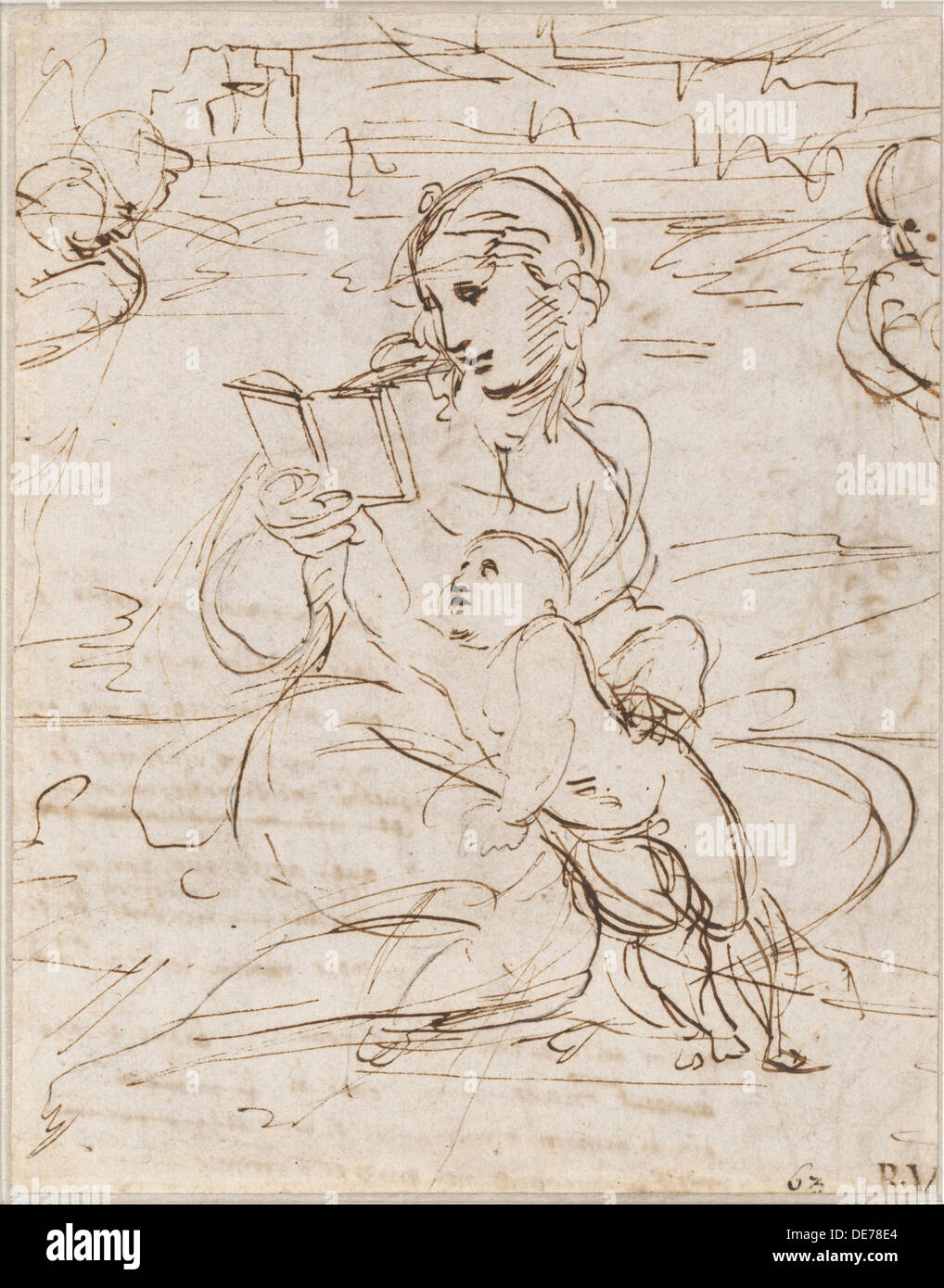 La lettura di Madonna con Bambino in un paesaggio betweem due teste di cherubino, 1509. Artista: Raffaello (1483-1520) Foto Stock