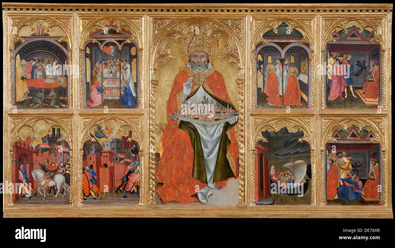 Saint Geminianus con scene tratte dalla sua vita, 1401. Artista: Taddeo di Bartolo (1362/63-1422) Foto Stock