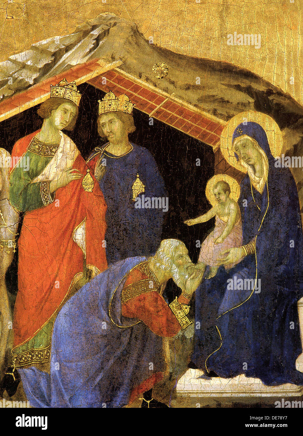 L Adorazione dei Magi. Dettaglio della maesta pala, 1308-1311 ca. Artista: Duccio di Buoninsegna (CA) 1255-1319 Foto Stock