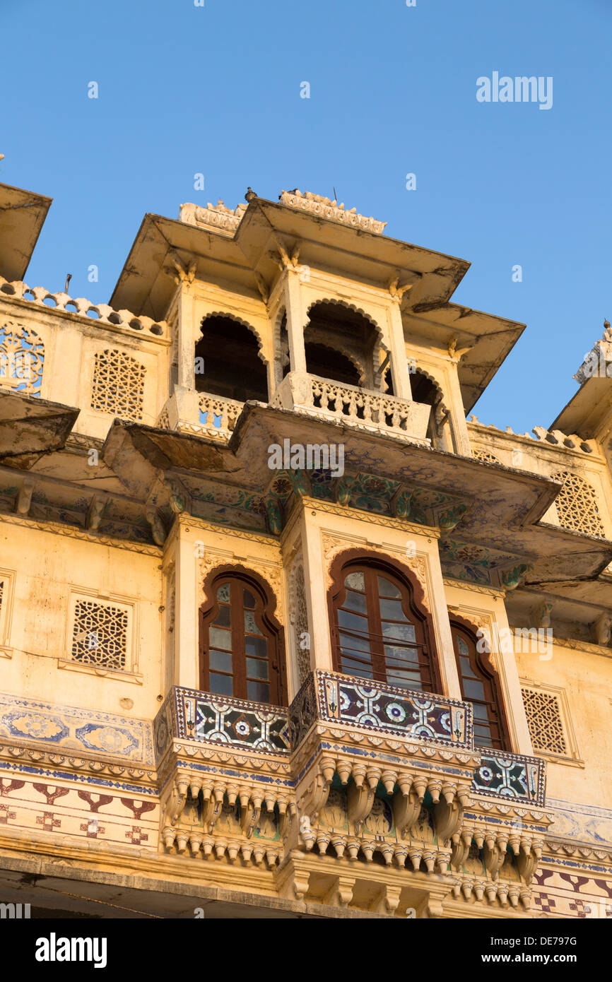 India Rajasthan, Udaipur, architettura in hotel Foto Stock