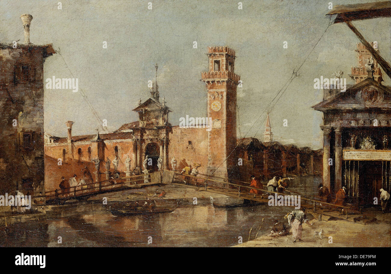 L'entrata dell'Arsenale di Venezia, dopo il 1776. Artista: Guardi, Francesco (1712-1793) Foto Stock