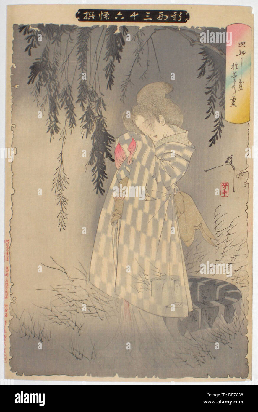 Il fantasma di Okiku a Sarayashiki. (Dalla serie di nuove forme di trentasei fantasmi), 1890. Artista: Yoshitoshi, Tsukioka (1839-1892) Foto Stock