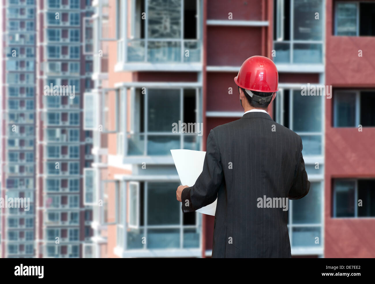 Giallo e rosso edifici con windows Foto Stock