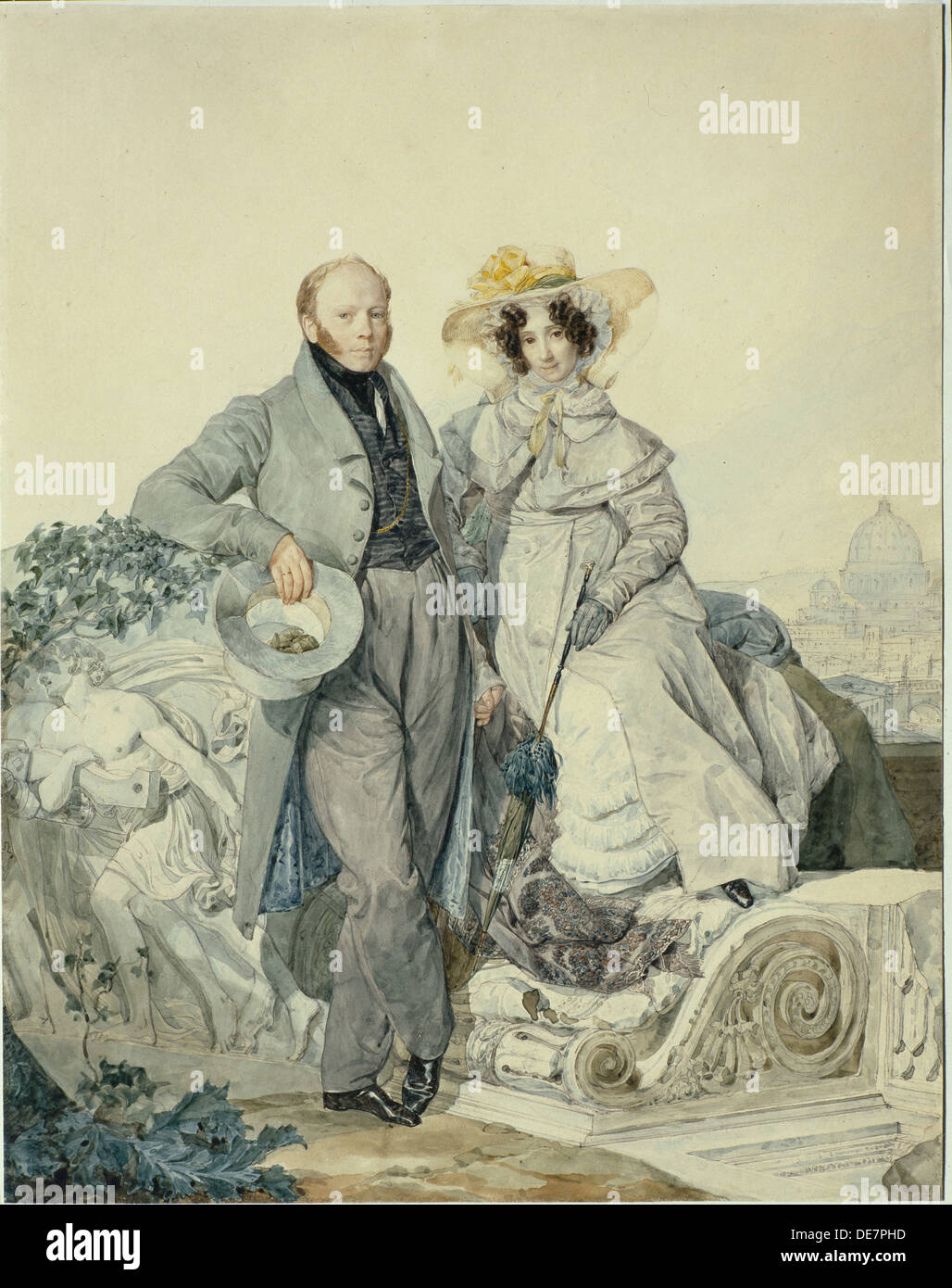 Ritratto di Grigory Nikanorovich e Varvara Alexeyevna Olenin, 1827. Artista: Briullov, Karl Pavlovich (1799-1852) Foto Stock