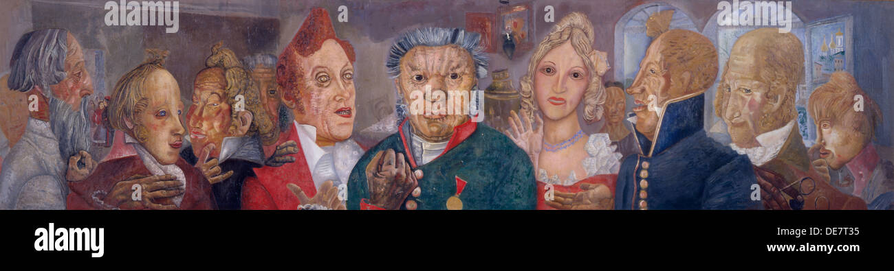 Persone della commedia il governo Inspector da N. Gogol, 1933-1934. Artista: Grigoriev, Boris Dmitryevich (1886-1939) Foto Stock