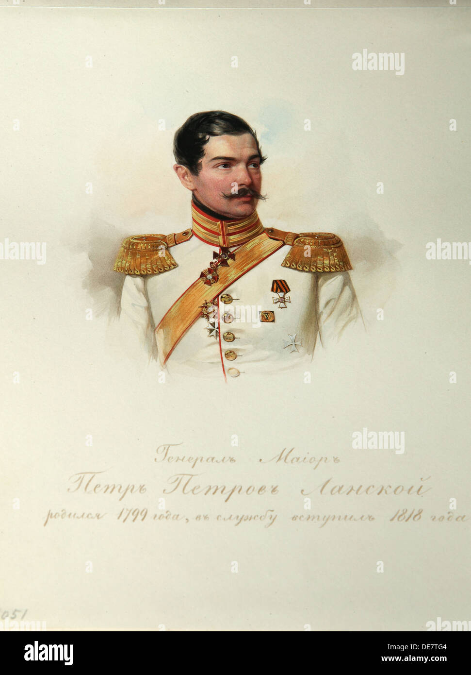 Ritratto di generale Pyotr Petrovich Lanskoy (1799-1877) (dall'Album del Imperial Horse Guards), 1846-1849. Artista: Hau (Gau), Vladimir Ivanovic Foto Stock