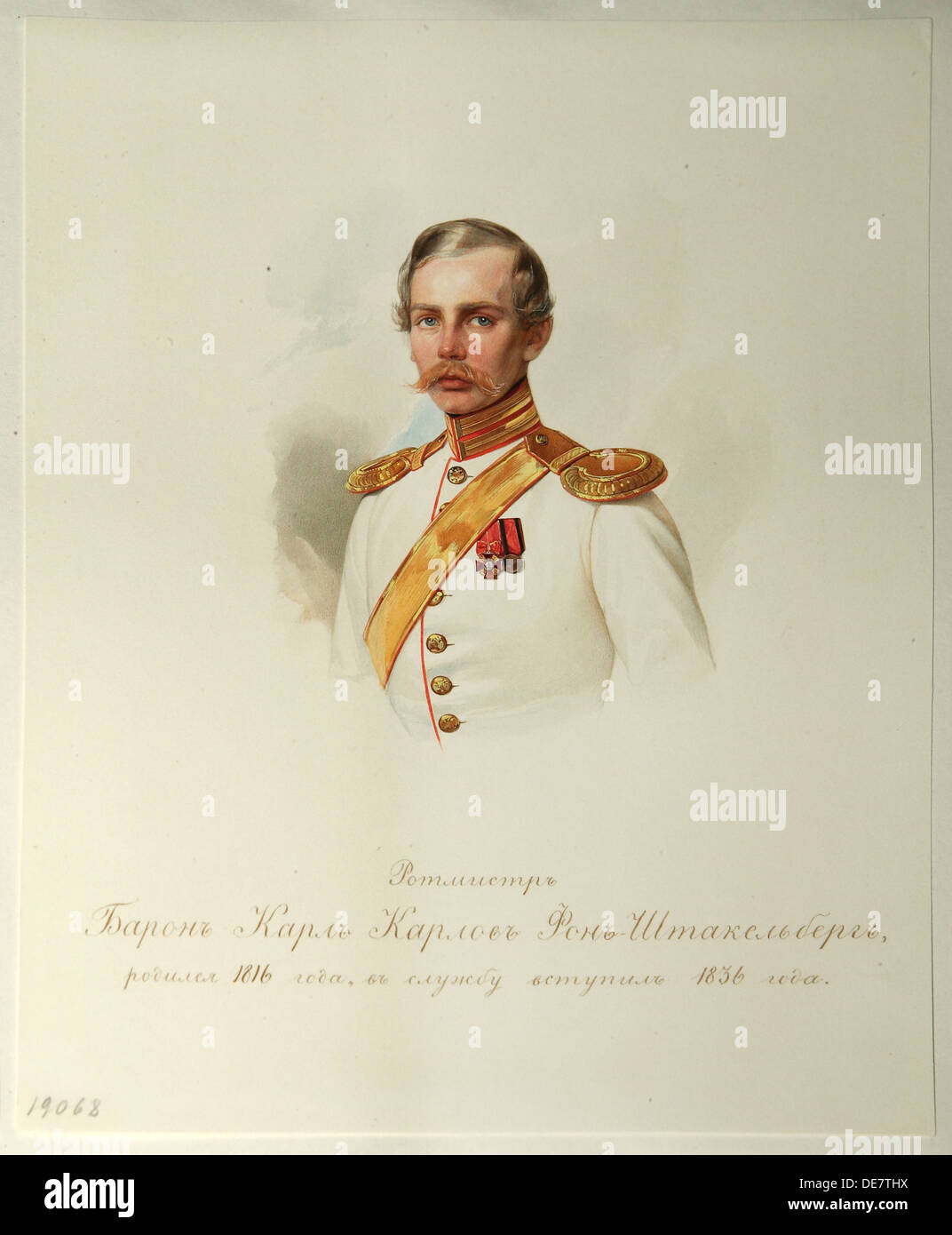 Ritratto del barone Karl Karlovich von Stackelberg (1816-1887) (dall'Album del Imperial Horse Guards), 1846-1849. Artista: Hau (Gau), Vladimir Iva Foto Stock