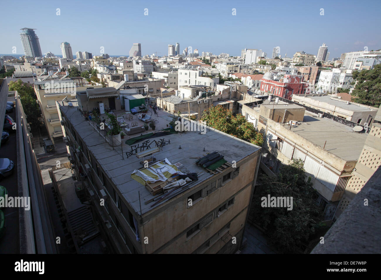 Vista in elevazione dei tetti, Tel Aviv, Israele Foto Stock