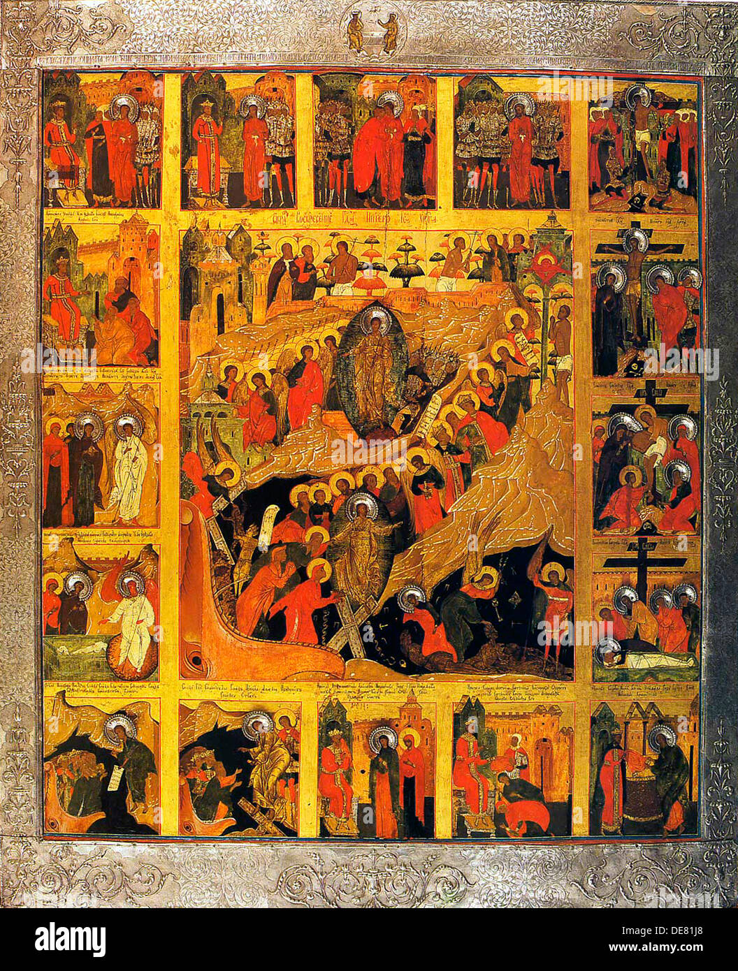 La discesa agli inferi con le scene della Passione di Cristo, del XVI secolo. Foto Stock