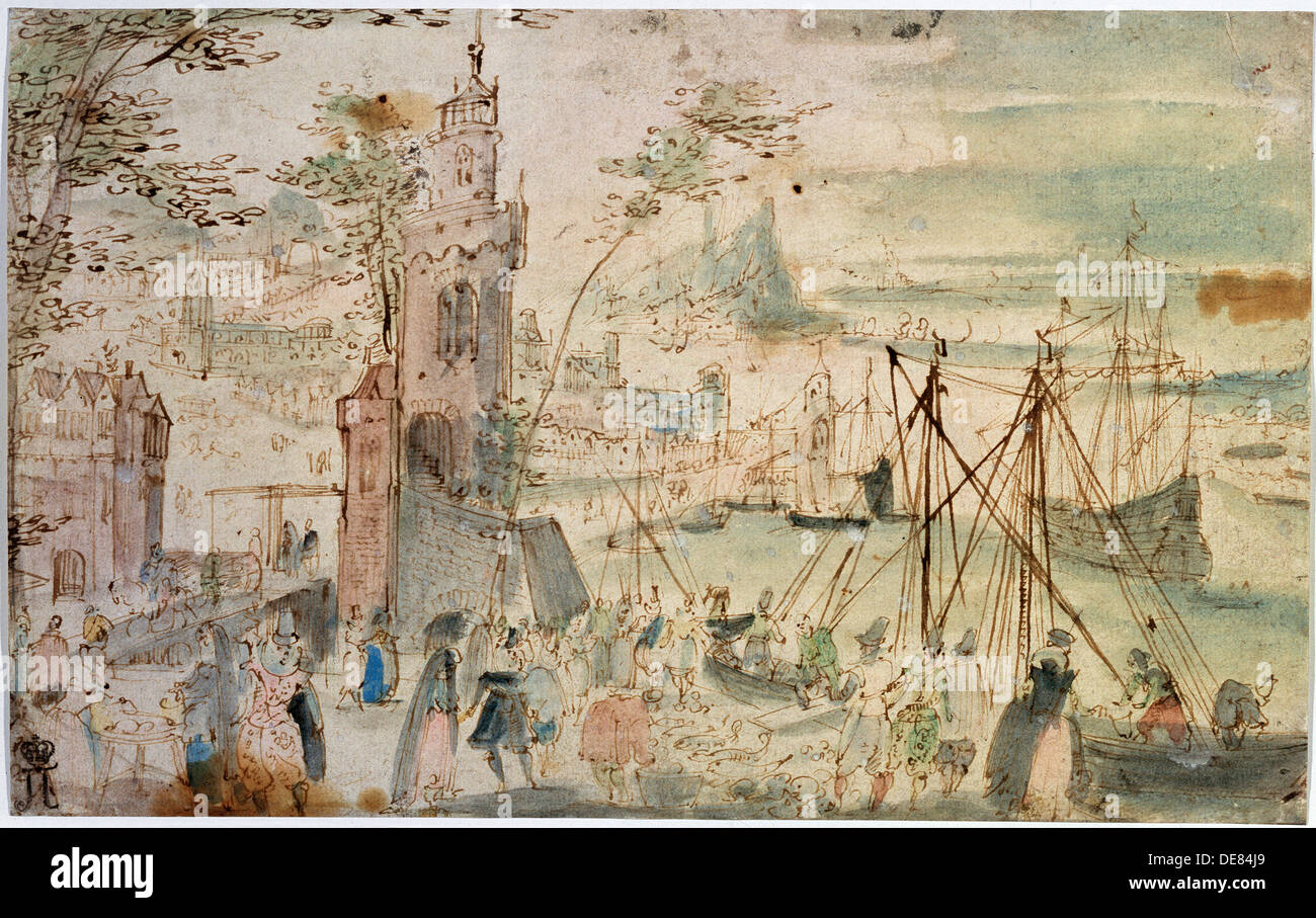 'Vista del porto', all'inizio del XVII secolo. Artista: Louis de Caullery Foto Stock