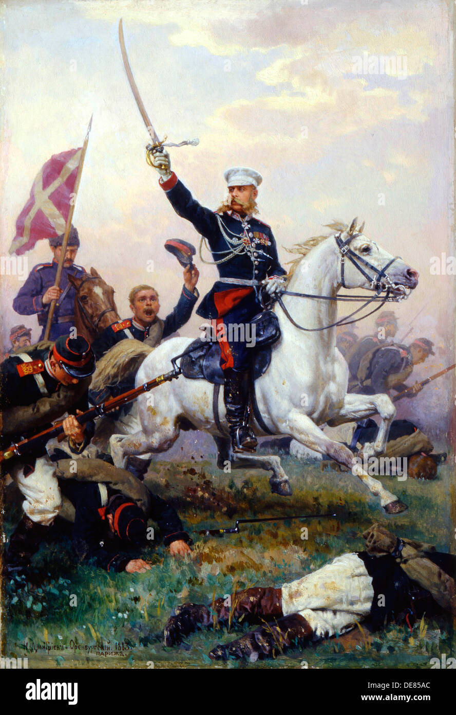 Generale russo Mikhail Skobelev a cavallo (1883). Artista: Nikolai Dmitrievic Dmitriev-Orenburgsky Foto Stock