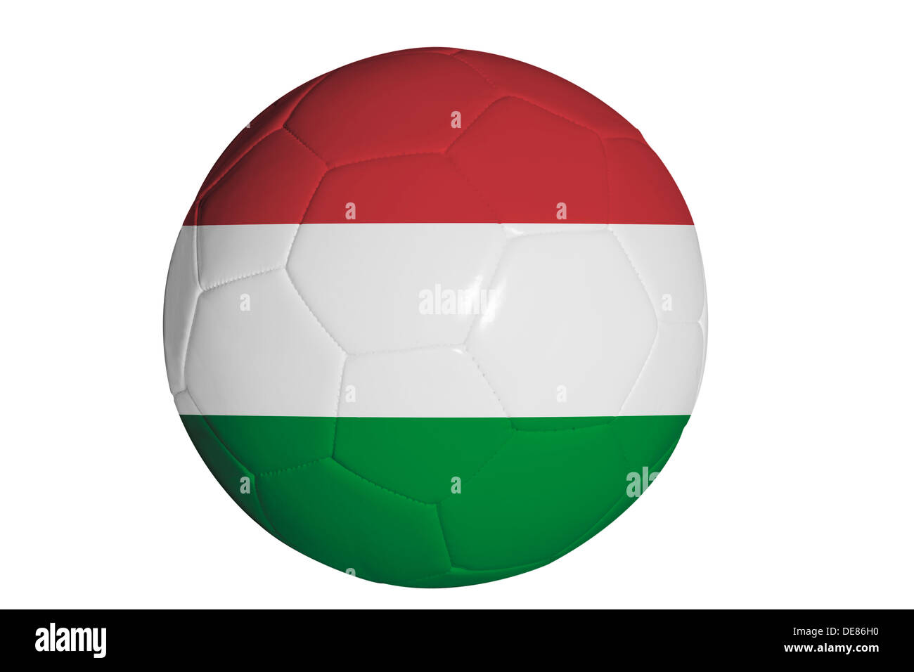 Bandiera ungherese grafica sul pallone da calcio isolato su bianco Foto Stock