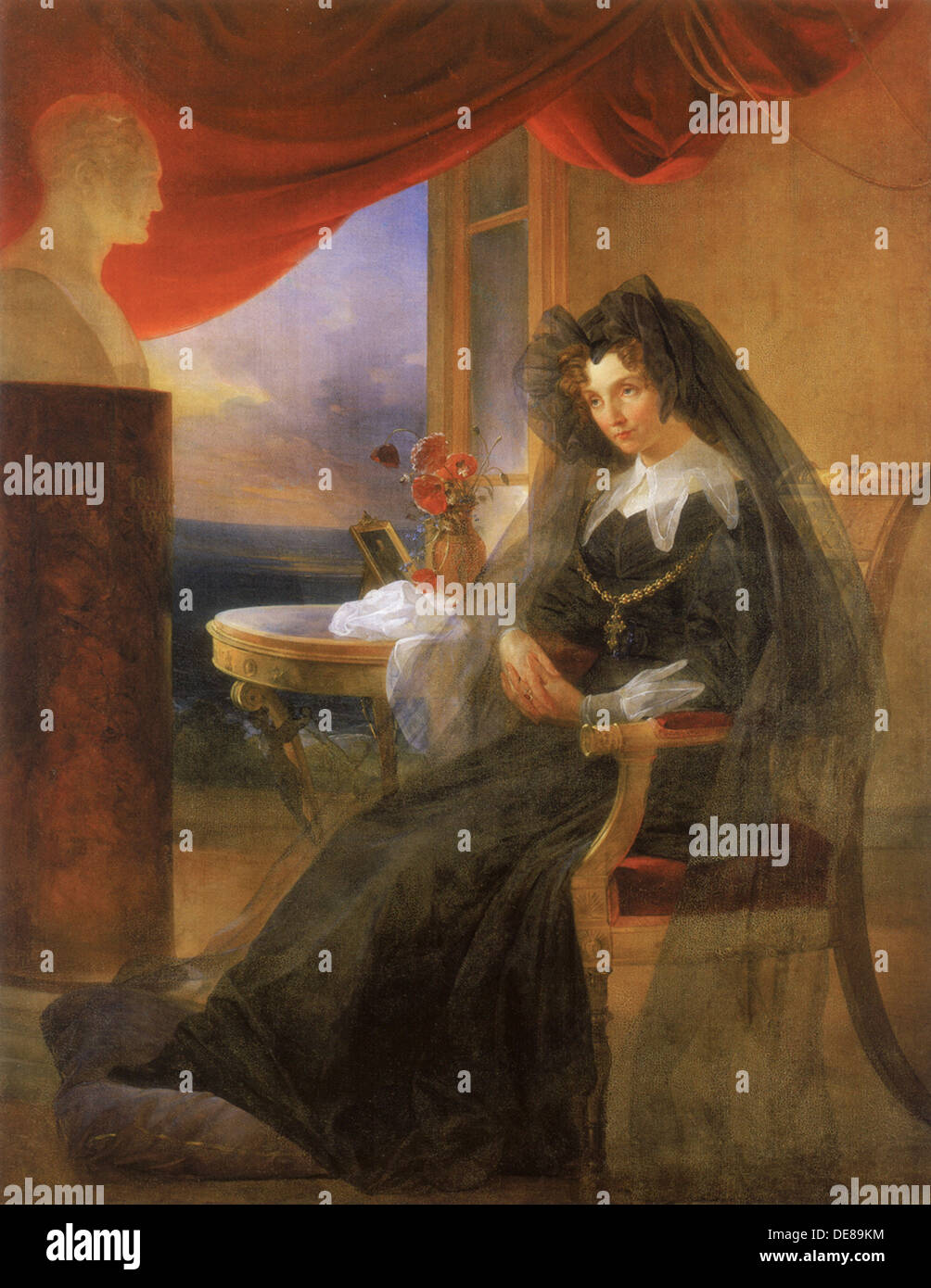 Ritratto di imperatrice Elisabetta Alexeievna (1779-1826) in abito di lutto, 1831. Artista: bacino, Pyotr Vasilyevich (1793-1877) Foto Stock