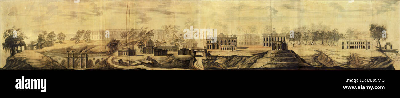 Vista panoramica di Kuskovo (Design), 1776. Artista: Bazhenov, Vassili Ivanovic (1737-1799) Foto Stock