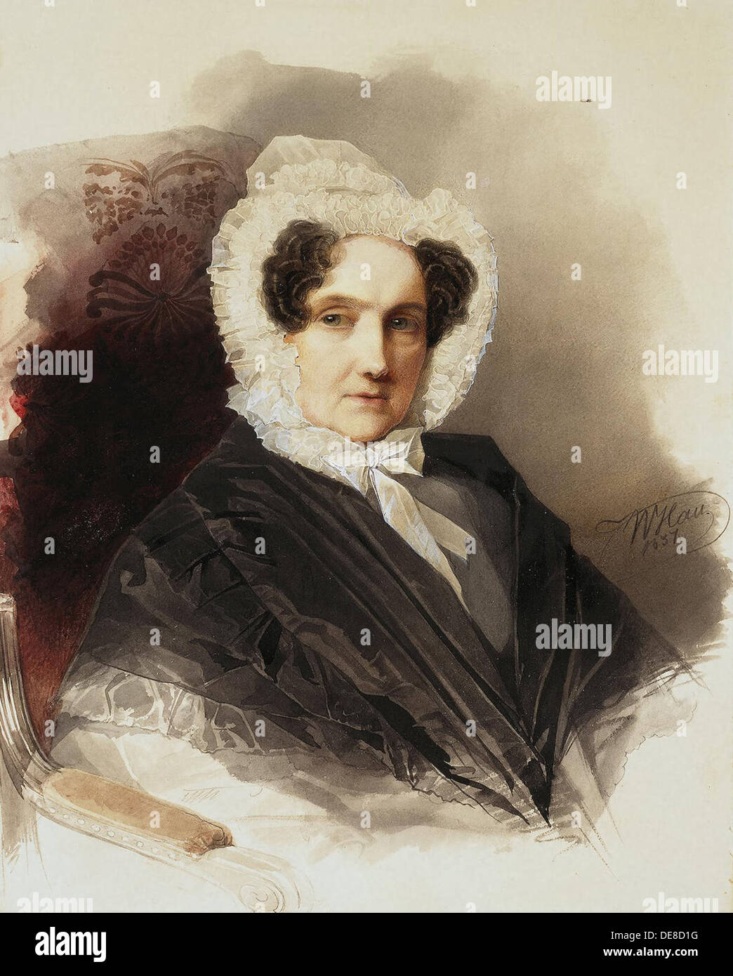 Ritratto della contessa Anna Vladimirovna Bobrinskaya (1769-1846), 1837. Artista: Hau (Gau), Vladimir Ivanovich (1816-1895) Foto Stock