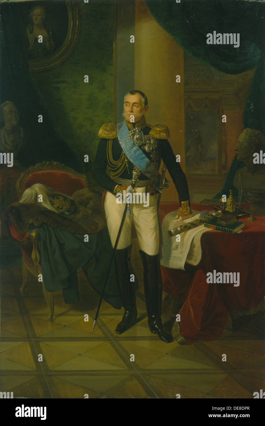 Ritratto del principe Pyotr Volkonsky (1776-1852), 1850. Artista: Krüger, Franz (1797-1857) Foto Stock