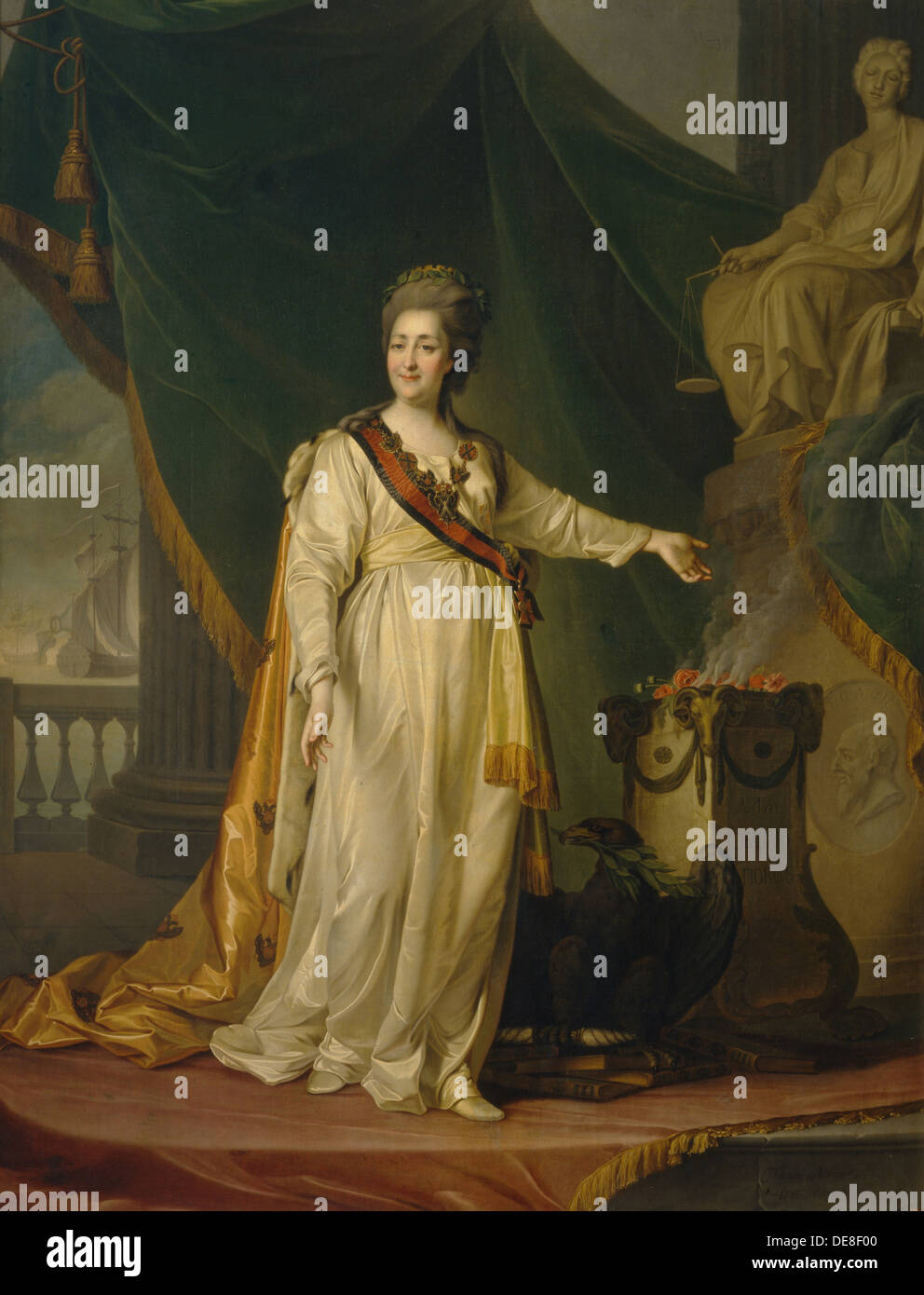 Catherine II in qualità di legislatore nel tempio della dea della giustizia, 1783. Artista: Levitsky, Dmitri Grigorievich (1735-1822) Foto Stock