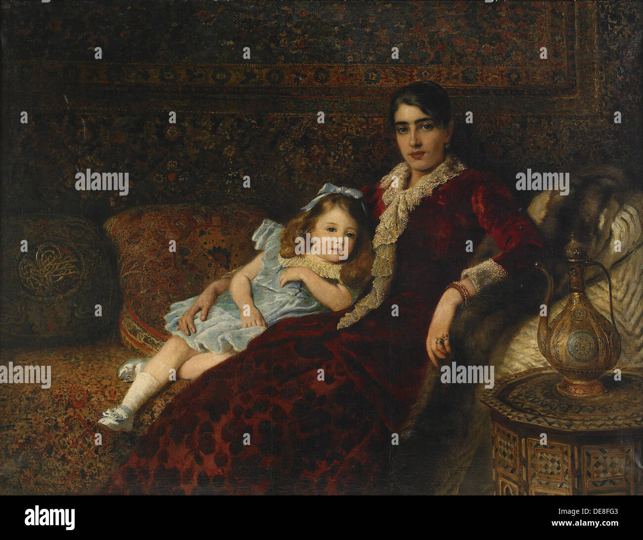 Interno con la madre e la figlia, 1884. Artista: Makovsky, Konstantin Yegorovich (1839-1915) Foto Stock