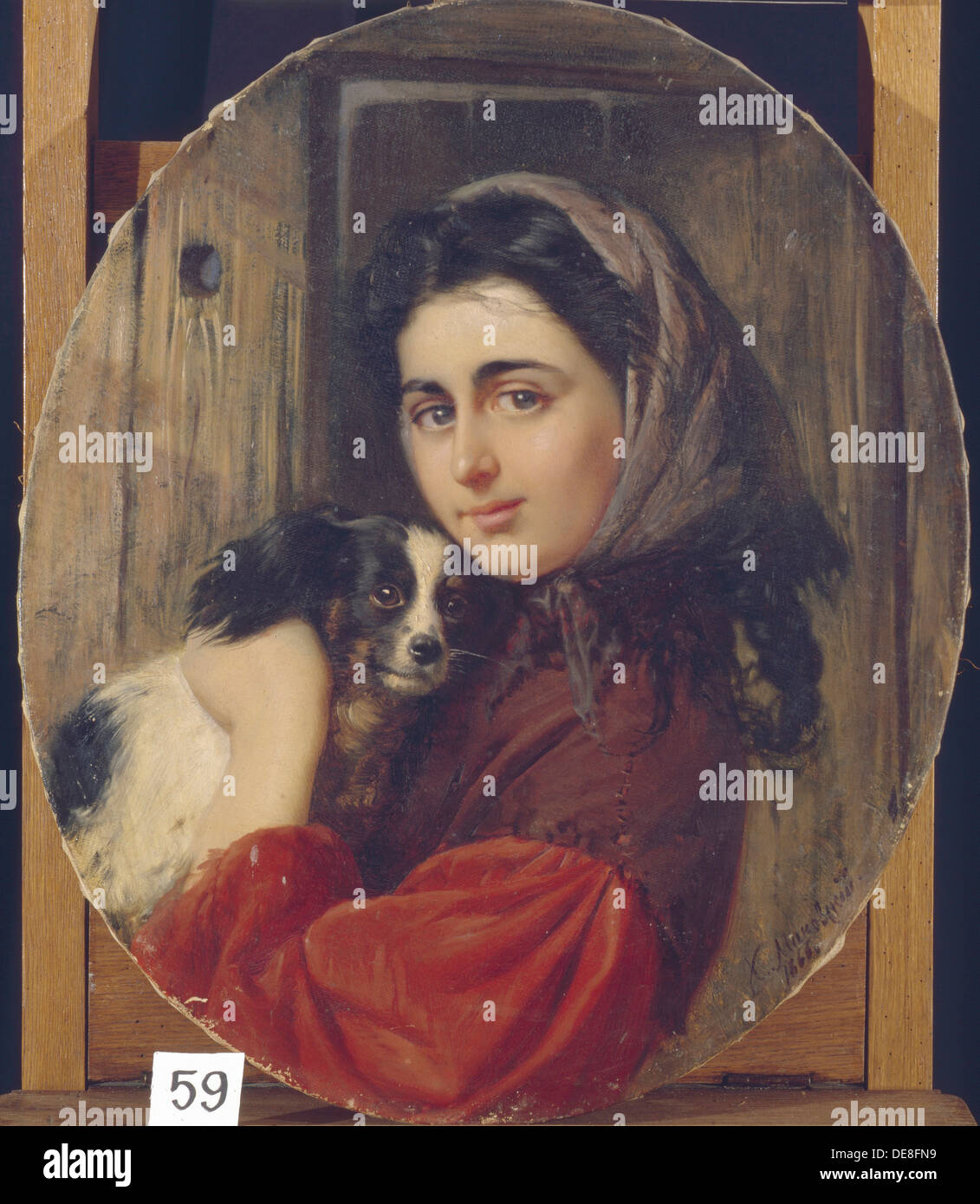 Ragazza con un cane di piccola taglia. Artista: Makovsky, Konstantin Yegorovich (1839-1915) Foto Stock