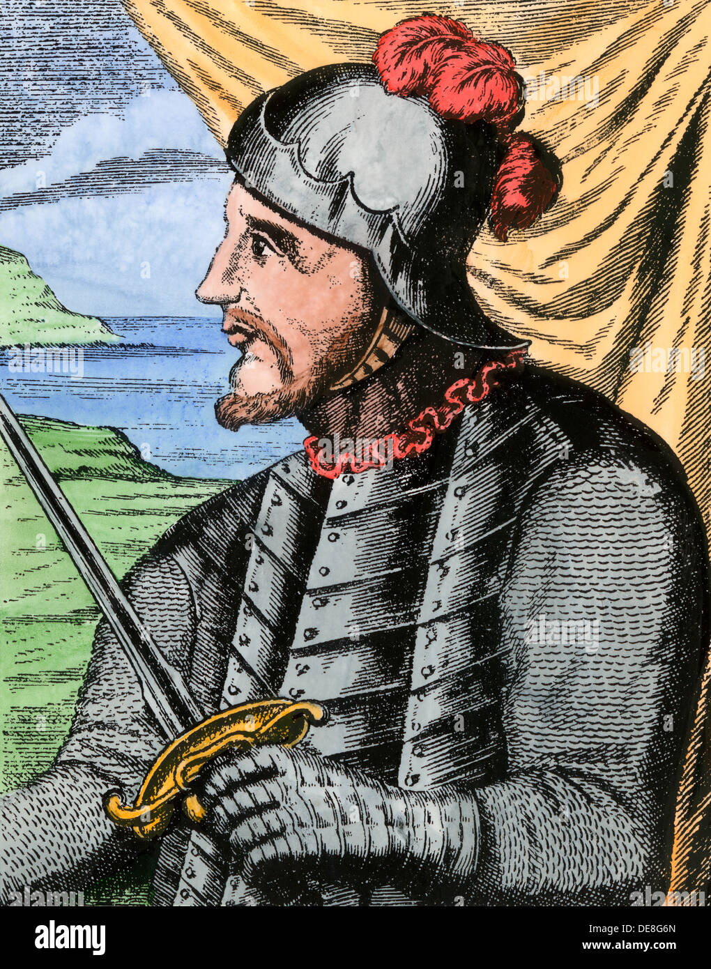 Vasco Núñez de Balboa. Colorate a mano la xilografia Foto Stock