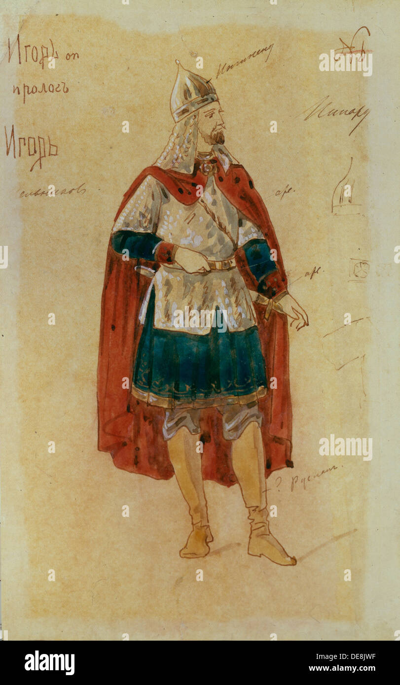 Costume Design per l'opera Il principe Igor da A. Borodin, 1900s. Artista: Ponomarev Evgeni Petrovich (1852-1906) Foto Stock