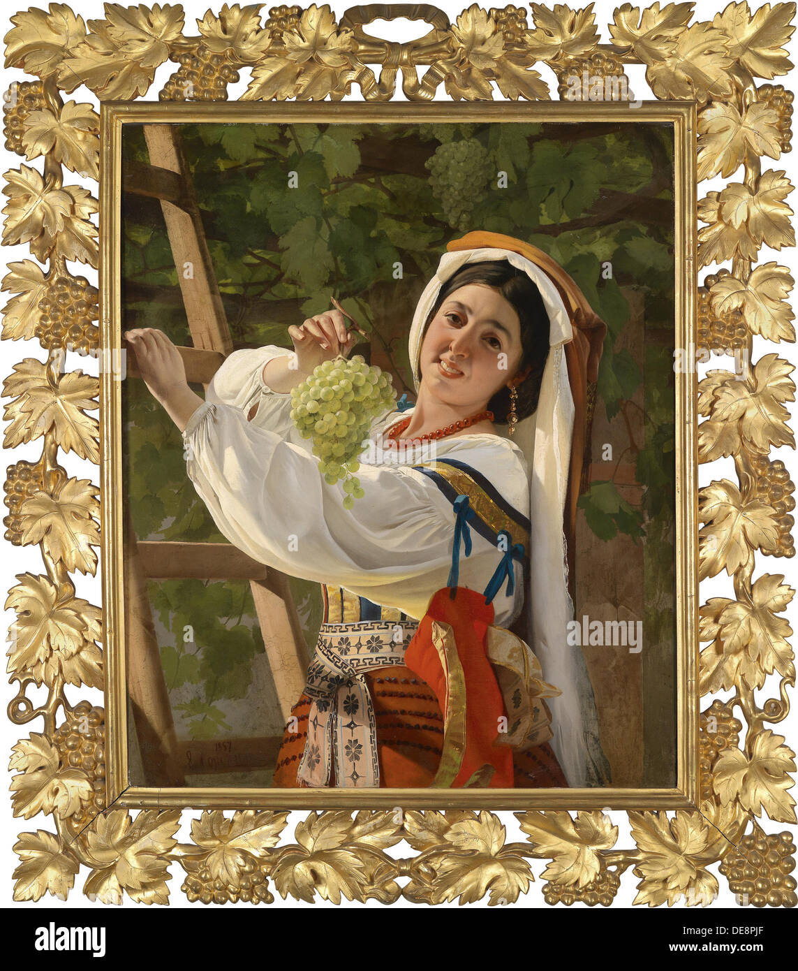 Una ragazza ridere in Sud abito italiano 1857. Artista: Sorokin, Yevgraf Semyonovich (1821-1892) Foto Stock