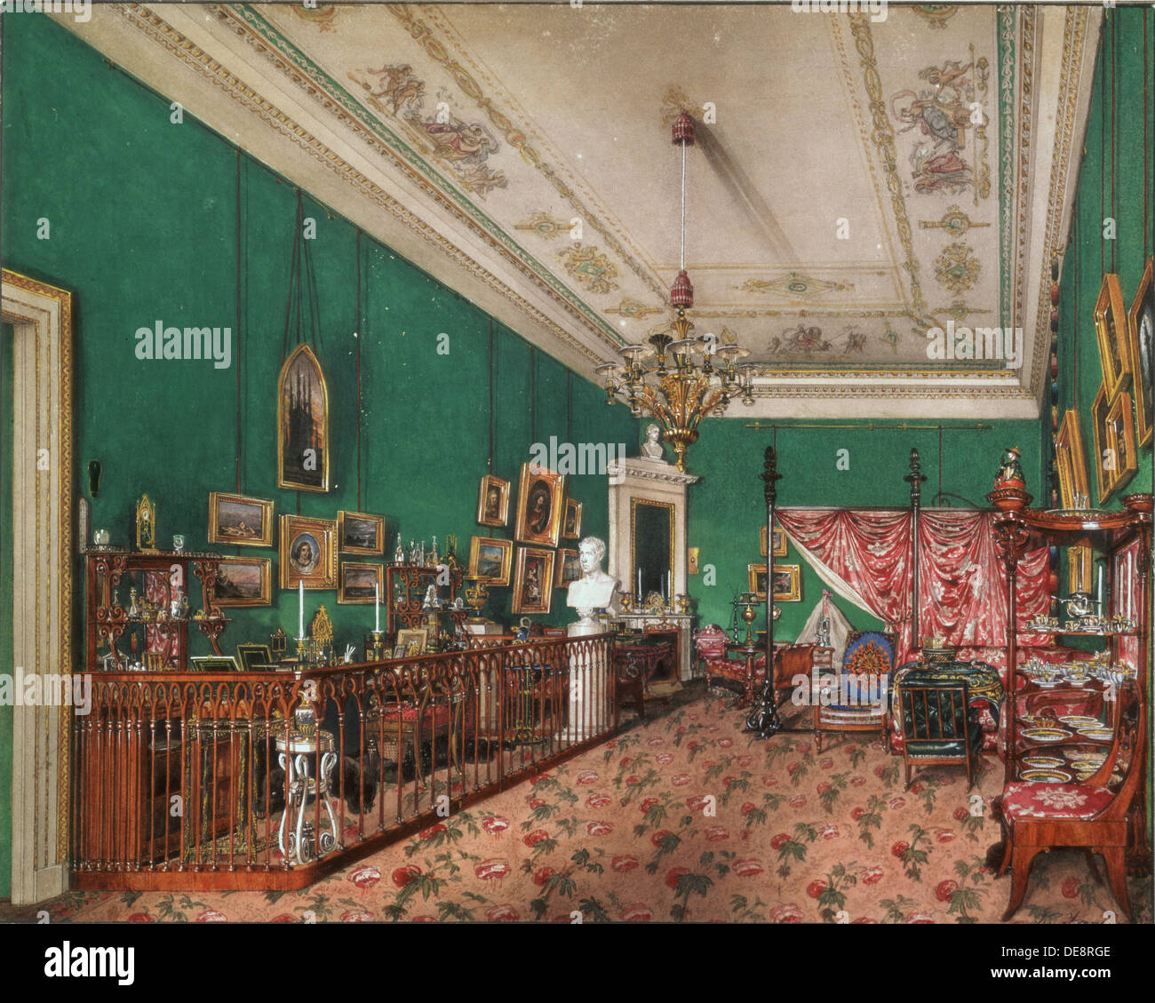 Gli interni del palazzo d'inverno. La camera da letto del Grand Princess Maria Nikolayevna, 1837. Artista: Ukhtomsky, Konstantin Andreyevich (1818-1881) Foto Stock