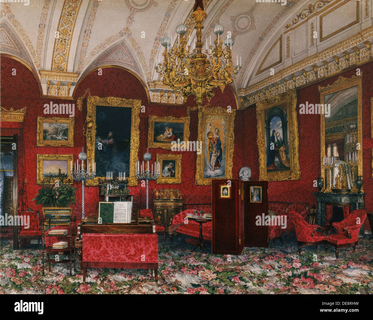 Gli interni del palazzo d'inverno. Lo studio di Grand Princess Maria Nikolayevna, fine del XIX sec.. Artista: Ukhtomsky, Konstantin Andreyevich (1818-1881) Foto Stock