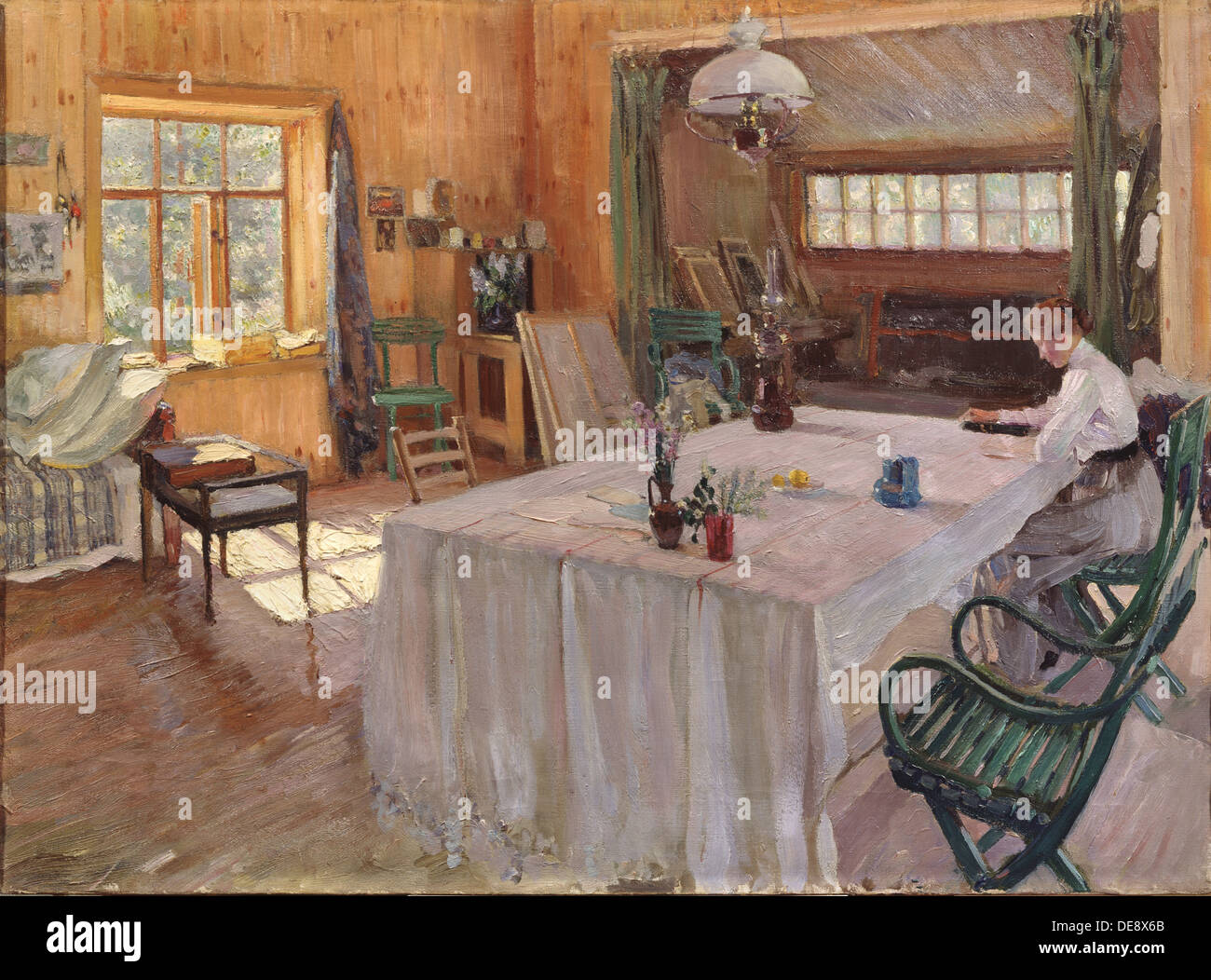 In casa dell'artista Konstantin Korovin, 1907. Artista: Vinogradov, Sergei Arsenyevich (1869-1938) Foto Stock