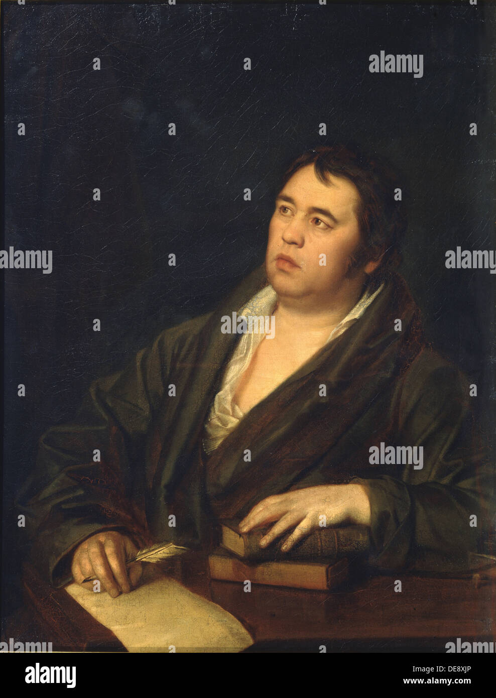 Ritratto del poeta Ivan A. Krylov (1769-1844), 1812. Artista: Volkov, Maximovich romana (1776-1831) Foto Stock