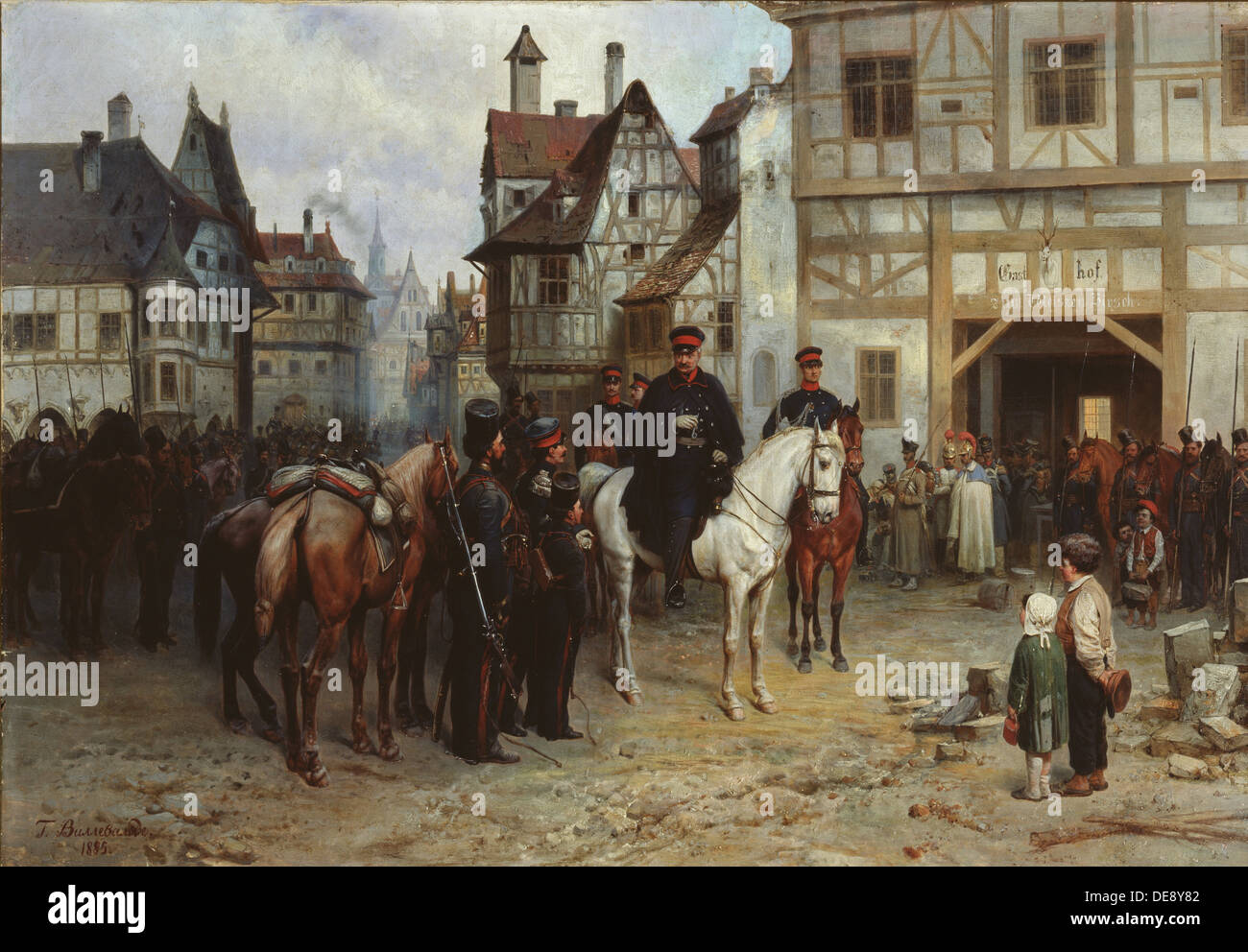 Generale Blücher con i cosacchi di Bautzen, 1885. Artista: Willewalde, Gottfried (Bogdan Pavlovich) (1818-1903) Foto Stock