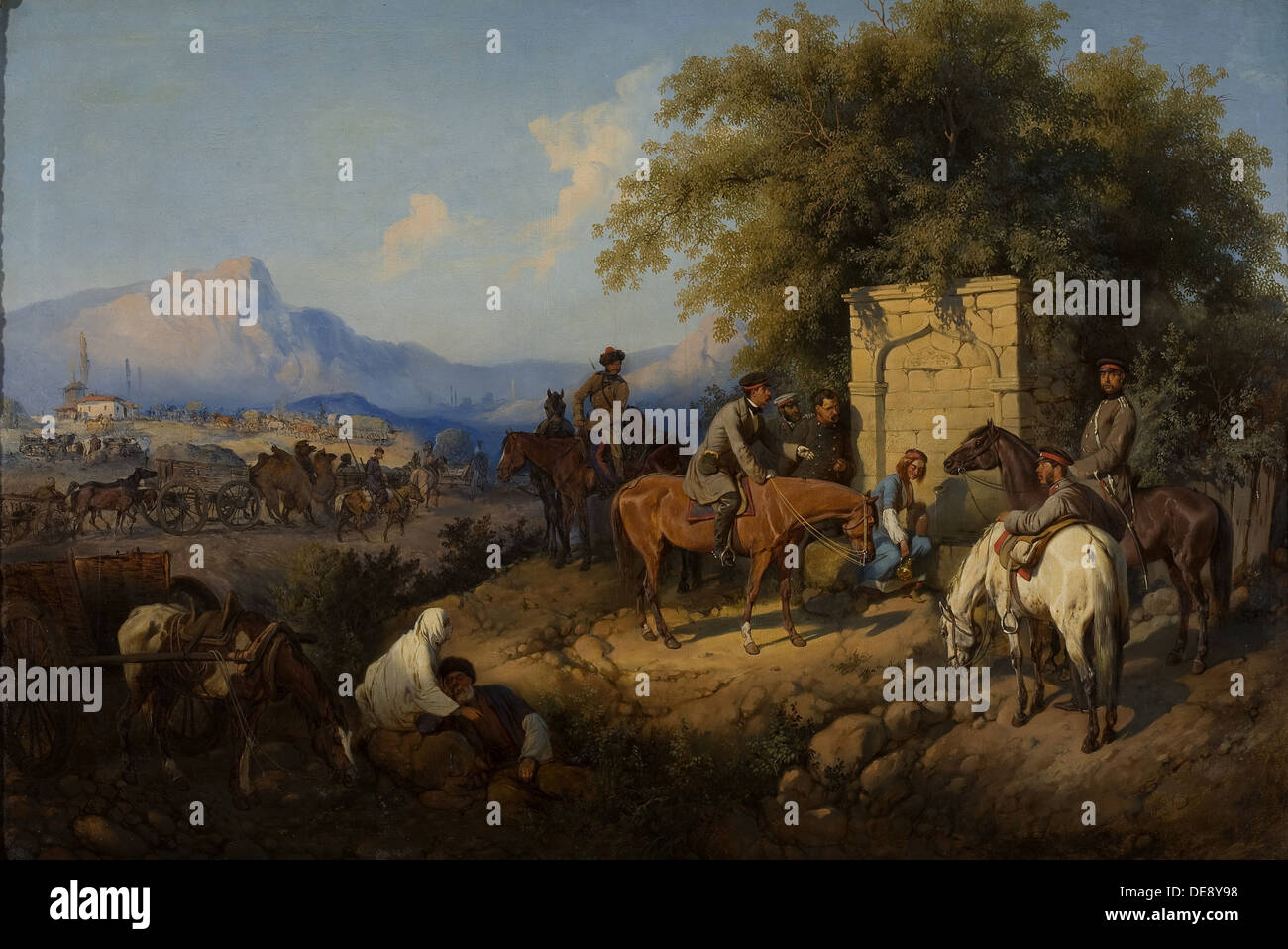 Le forze russe attraversa le montagne del Caucaso in Agiaria, 1872. Artista: Willewalde, Gottfried (Bogdan Pavlovich) (1818-1903) Foto Stock