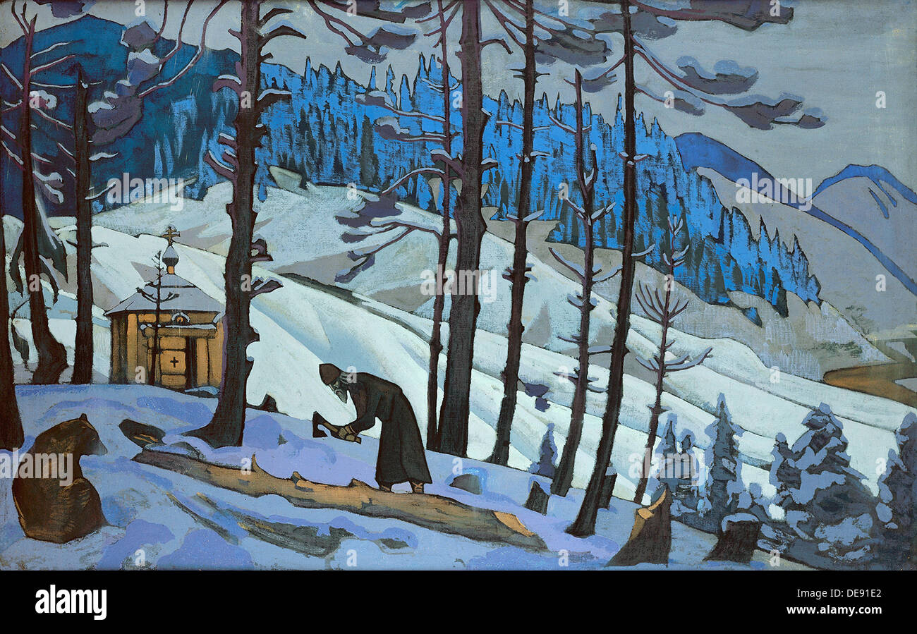 San Sergio i Builder, 1925. Artista: Roerich, Nicholas (1874-1947) Foto Stock