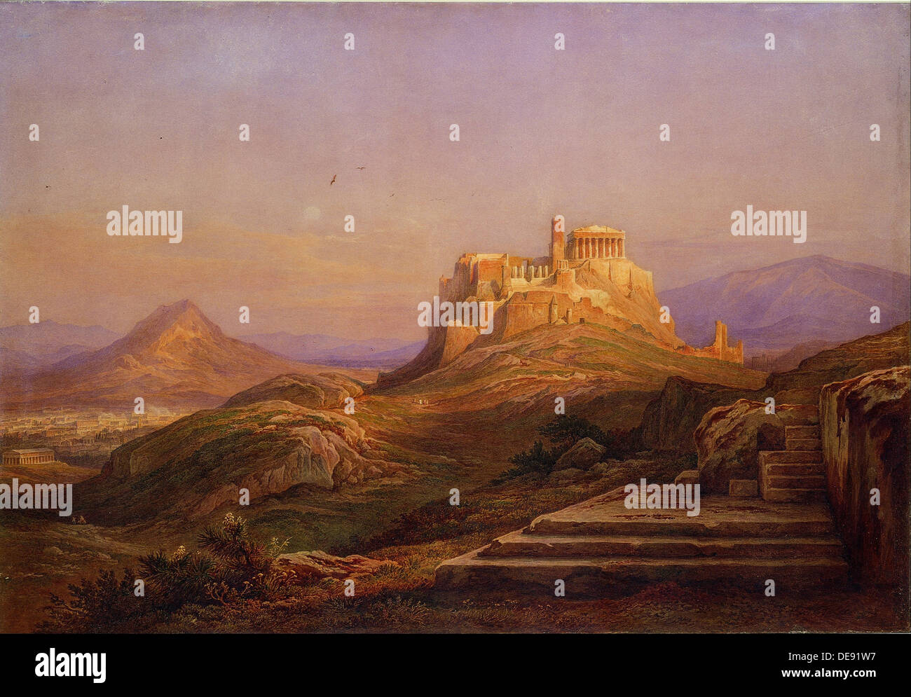 Vista dell'Acropoli dalla Pnice, 1863. Artista: Müller, Rudolf (1802-1885) Foto Stock