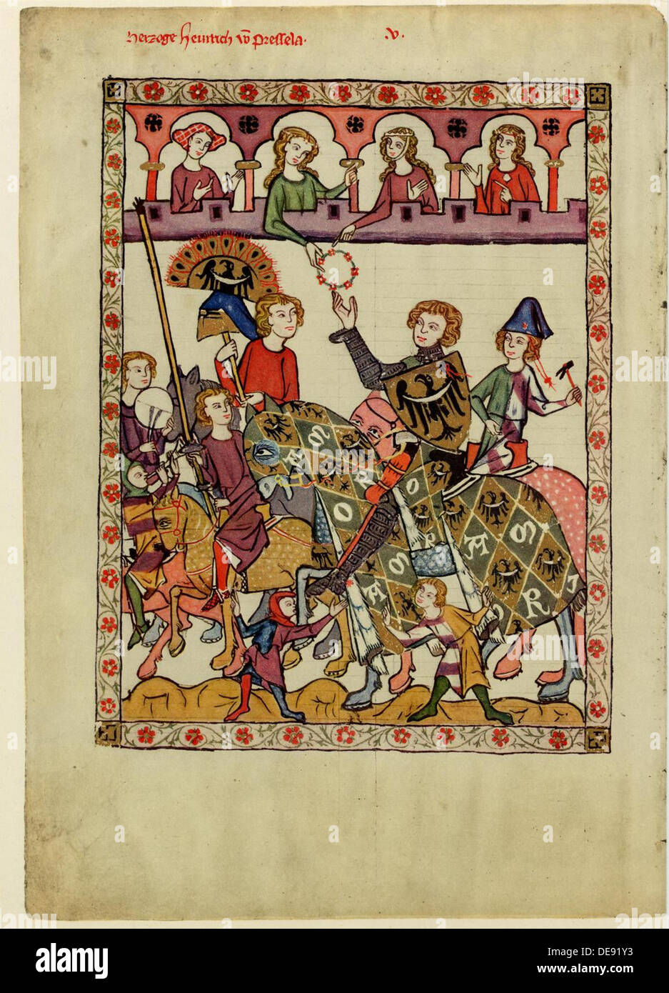 Enrico IV probo, duca di Silesia-Wroclaw (dal Codex Manesse), tra 1305 e 1340. Artista: Anonimo Foto Stock