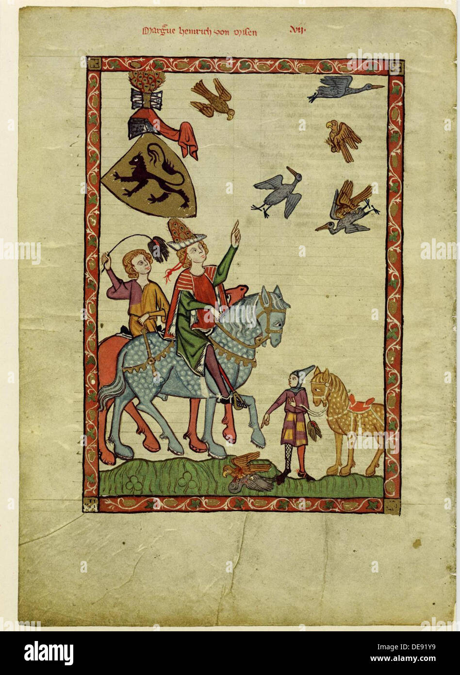 Margravio Enrico III di Meissen (dal Codex Manesse), tra 1305 e 1340. Artista: Anonimo Foto Stock