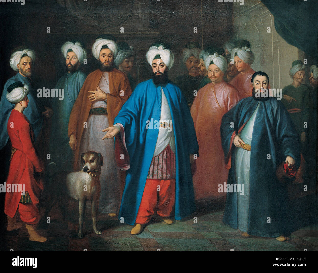 Mehmed detto Efendi e il suo corteo, 1740s. Artista: Schroeder, Georg Engelhard (1684-1750) Foto Stock
